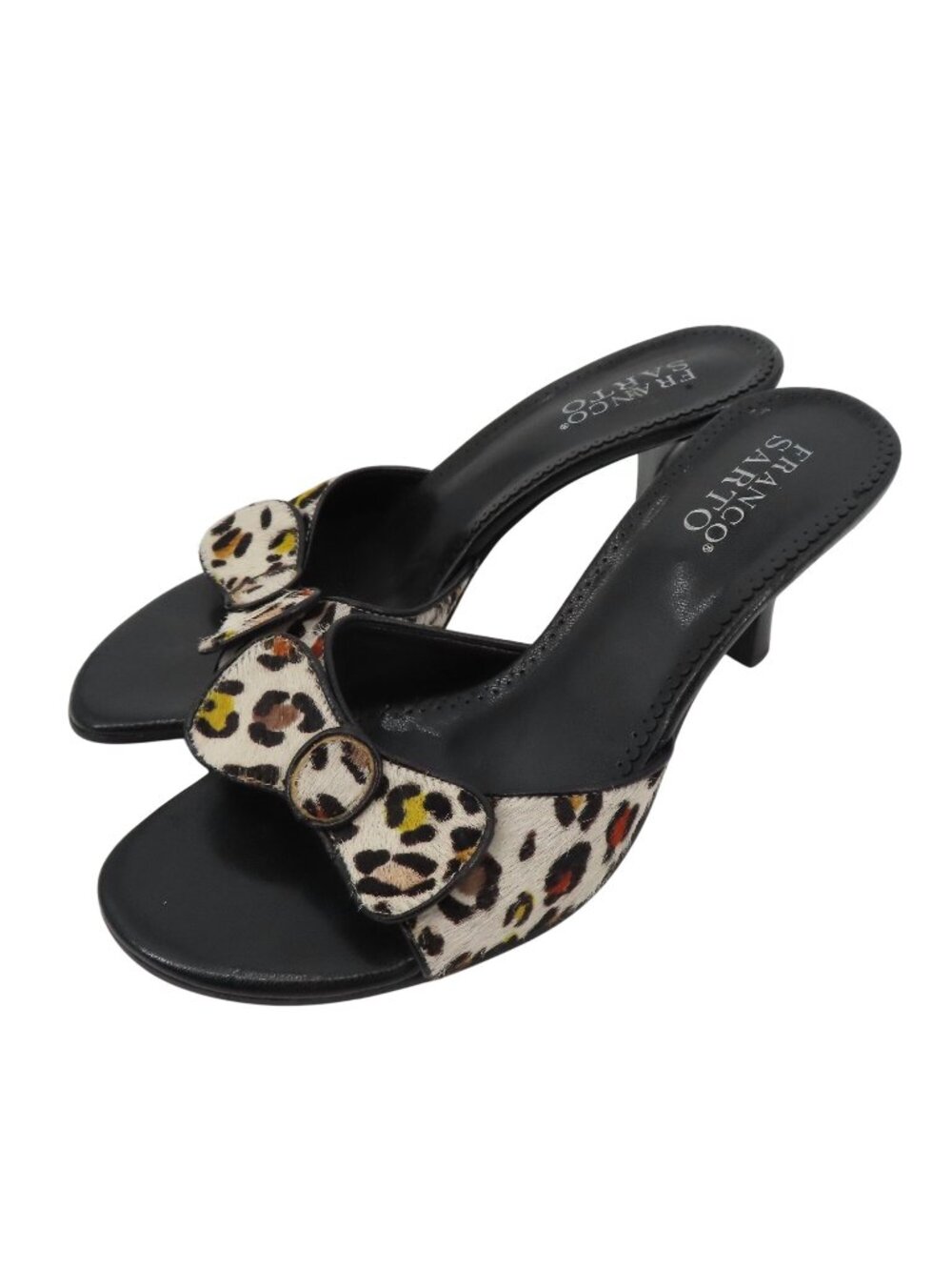 Franco Sarto Women 8 M Leather Upper Animal Print Hair Bow Slide Heels Shoes